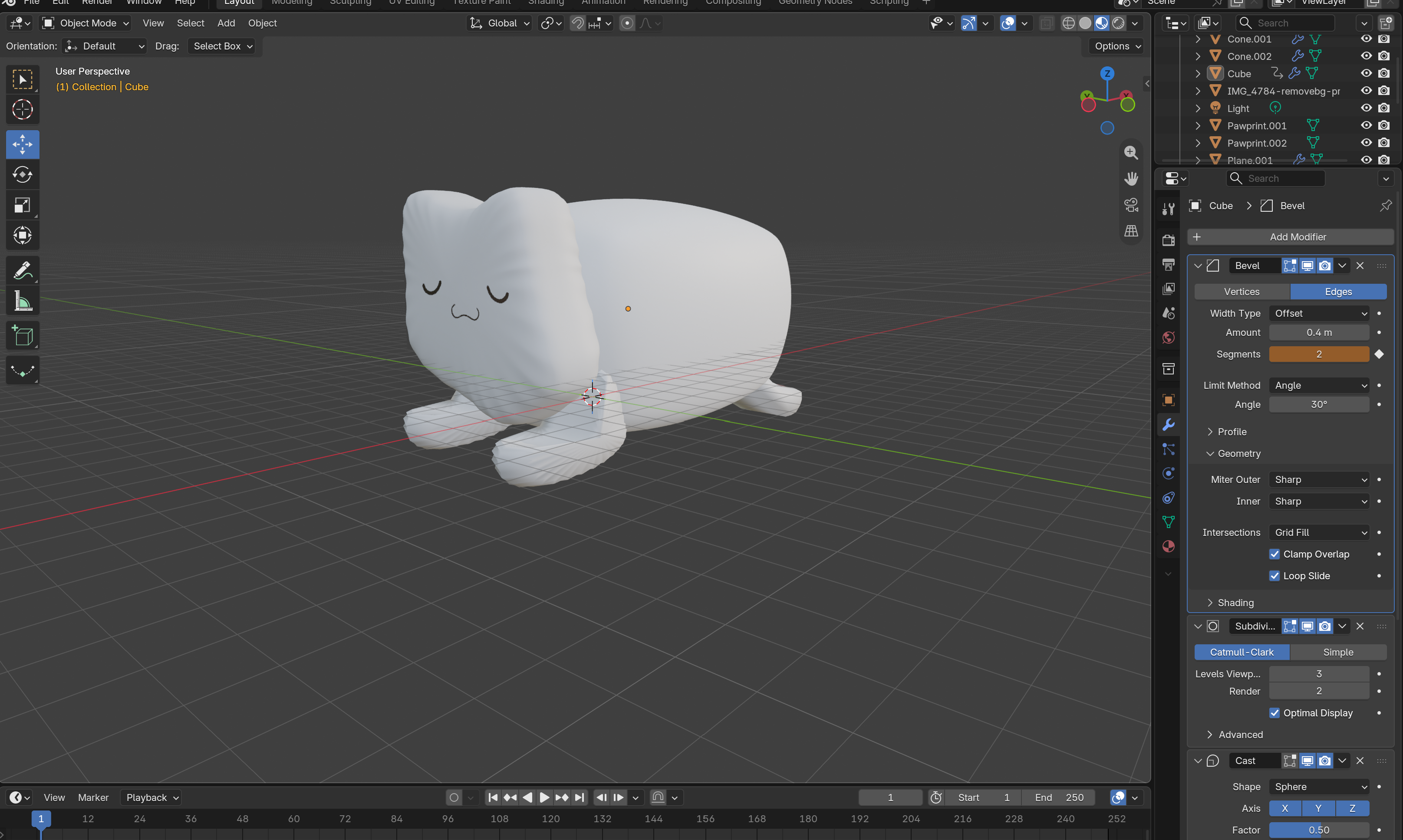 Side Angle View 2 of Replicated Cat in Blender